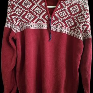 Izod V-Neck Sweater in Red with White Patterns